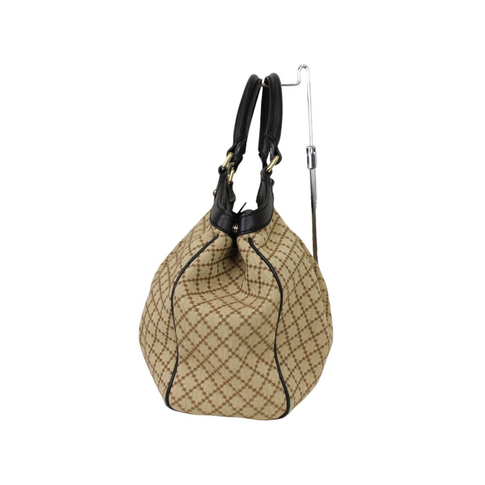 GUCCI Diamante Tote Bag canvas leather handbag brown black classic - Picture 3 of 7